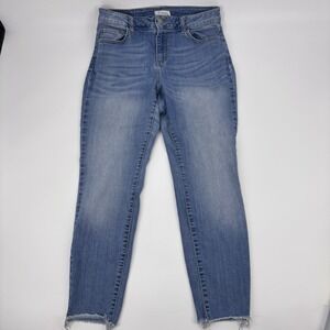 Ms.Cello High Rise Skinny Jeans Size 14 Medium Wash‎ Distressed Cuff Stretch